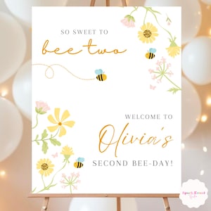 Sweet to Bee Birthday Welcome Sign Bee Theme Party Poster Editable Bumble Bee Birthday Decor Bee Day Sign First or Second Birthday Template