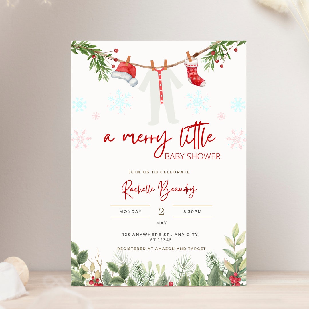 Editable Winter Baby Shower Invitation Christmas Baby Shower Etsy
