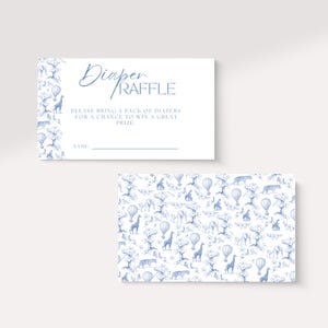 Franse toile de jouy babyshower luier loterij blauwe babyshower decor safari babyshower bloemen babyshower jungle dieren kaart bewerkbaar