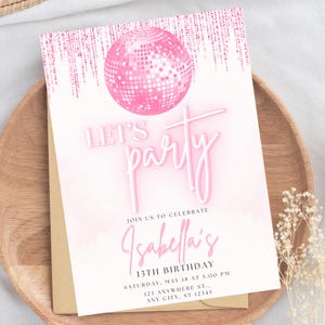 Disco Party Birthday Invitation Disco Ball Invite Dance Party Mirrorball Music Invitation Music Party Pink Disco Party Teen Girl Birthday