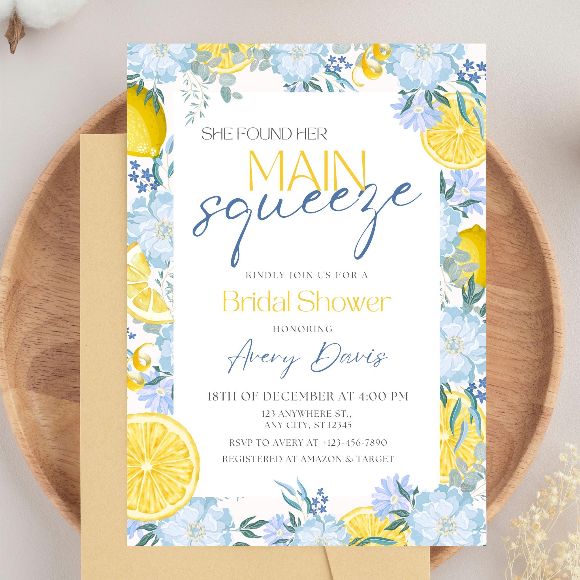 She Found Her Main Squeeze Bridal Shower Invitation Blue Lemon Bridal ...