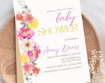 Citrus Baby Shower Invitation Lemon Baby Brunch Bright Floral Citrus Baby Shower Invite Mediterranean Lemon Theme Orange Baby Shower