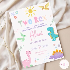 Dinosaur Birthday Party Invitation Dinosaur Two Rex Third Birthday Digital Invite Printable Template Instant Download Editable BP526