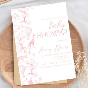 Toile de Jouy Baby Shower Invitation Pink Baby Shower Invite Safari Baby Shower Floral Baby Shower Toile Baby Shower Girl Shower Editable