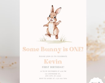 Invitation d'anniversaire de lapin Invitation d'anniversaire de lapin de Pâques Anniversaire de lapin de Pâques Modèle d'invitation modifiable d'anniversaire minimaliste