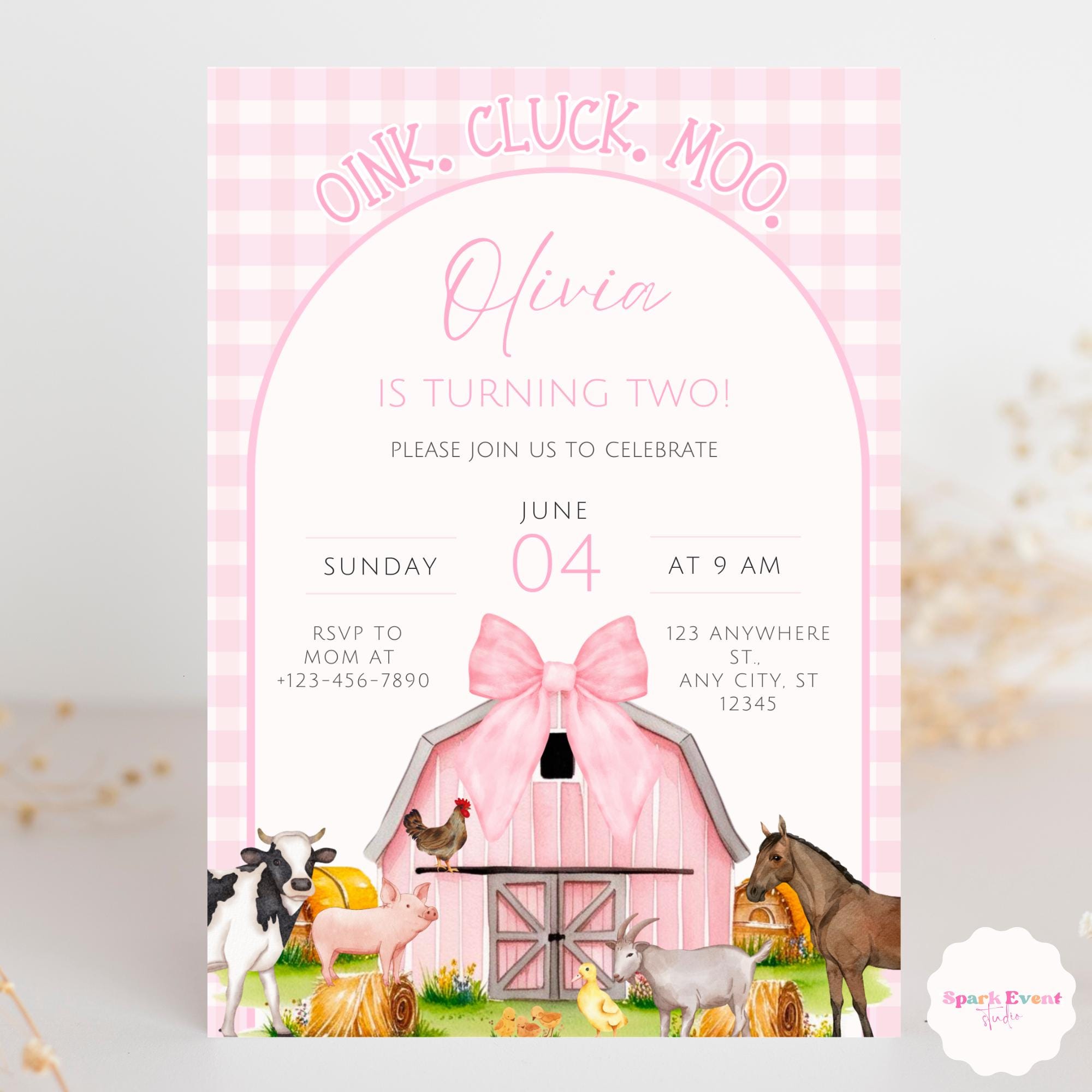 Editable Pink Farm Birthday Invitation Girl Farm Animals Party Pink ...