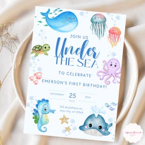 Under the Sea Birthday Invitation Oneder the Sea Birthday Party Ocean Themed Birthday Invite Mermaid Party Instant Download Editable
