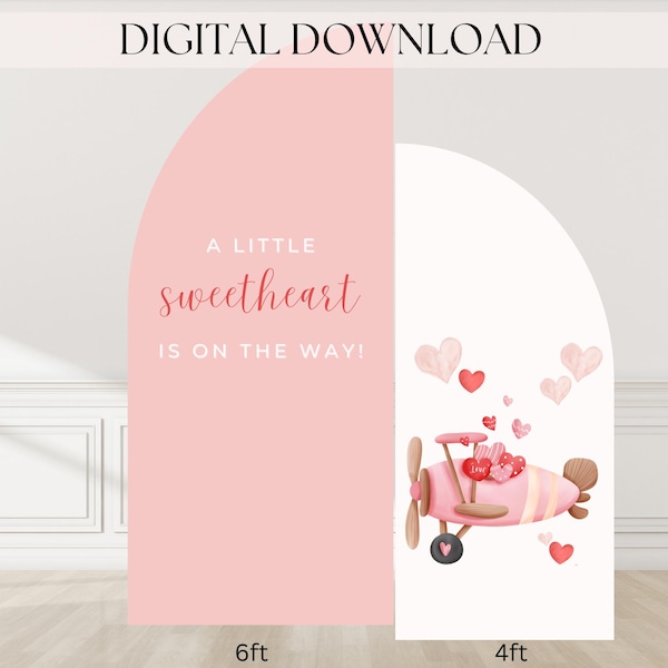Valentine Baby Shower Backdrop Digital Little Sweetheart Pink Airplane Valentine Shower Party Decorations Yard Sign Personalized BP543