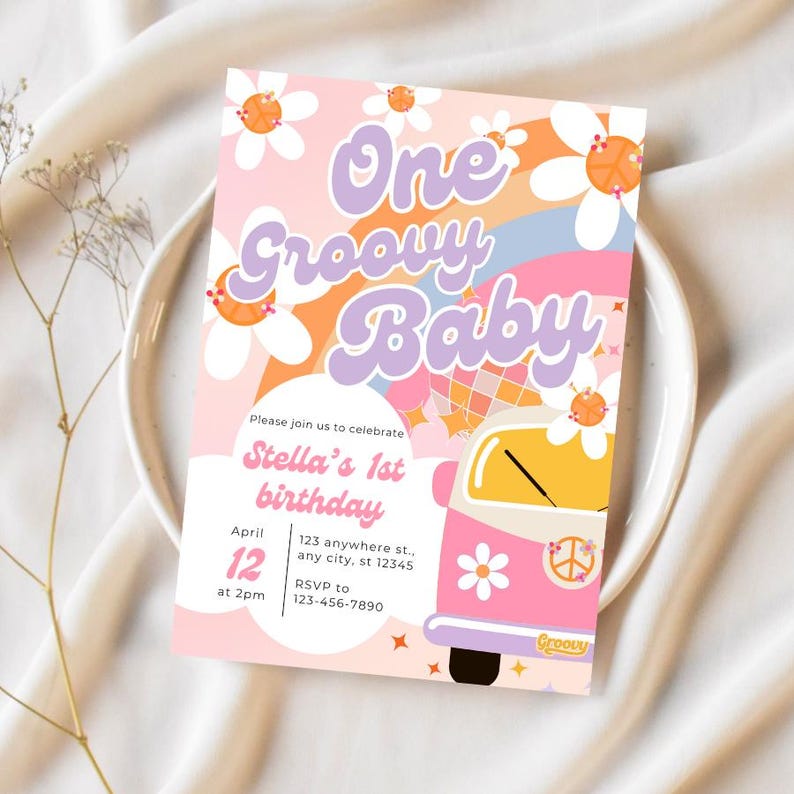 One Groovy Baby Birthday Party Invitation Boho Retro Groovy Hippie ...