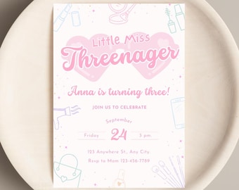 Threenager Birthday Invitation Fashion Makeup Girl Invite Spa Birthday Digital Invite Printable Template Instant Download Editable