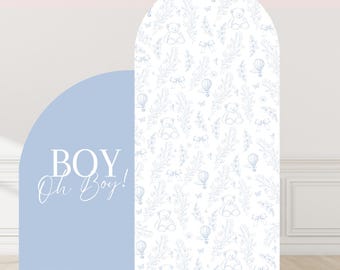 Toile de Jouy Backdrop Baby Shower Arch Backdrop Blue Teddy Bear Theme Floral Baby Shower Decor Oh Boy Baby Shower Big Decor Baby in Bloom