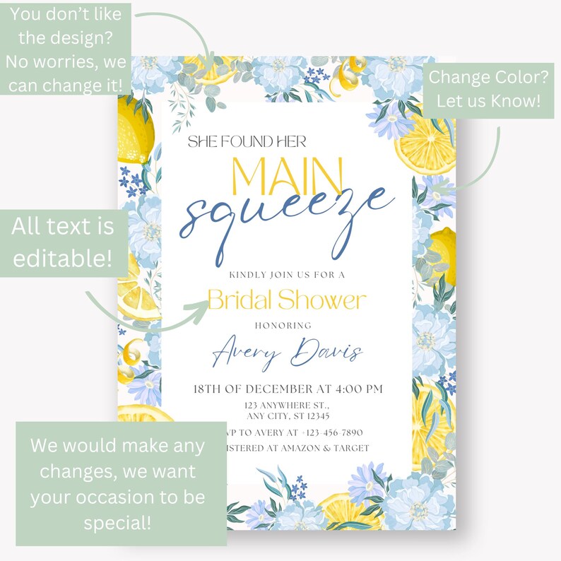 She Found Her Main Squeeze Bridal Shower Invitation Blue Lemon Bridal ...