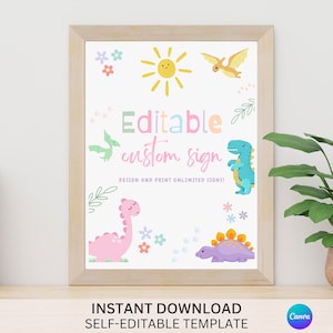 Dinosaur Birthday Custom Sign Dinosaur Three Rex Design and Print Unlimited Copies Printable Template Instant Download Editable BP526
