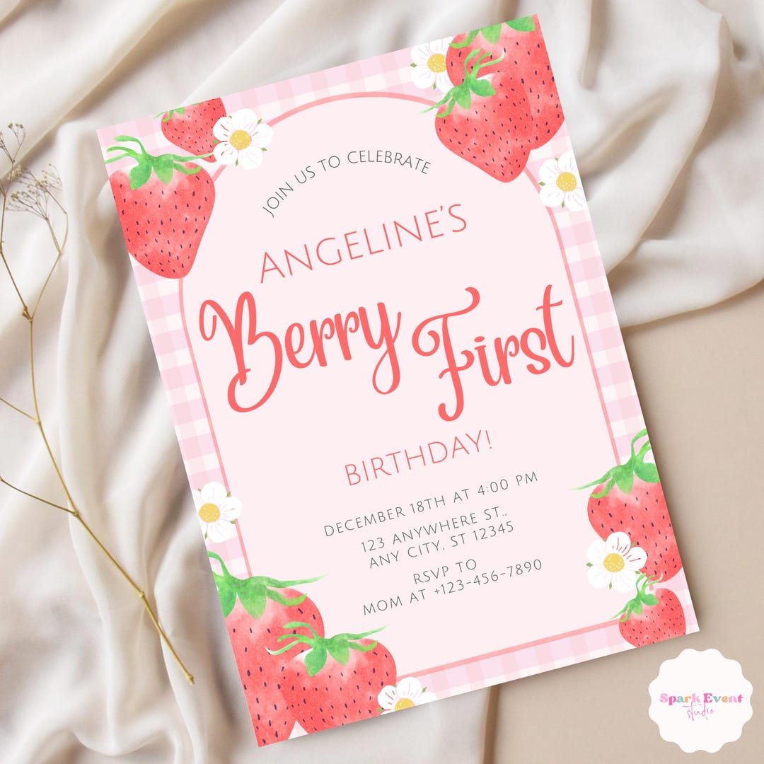 Berry First Birthday Invitation Editable Strawberry Birthday Girl ...