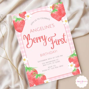 Berry First Birthday Invitation Editable Strawberry Birthday Girl Invite Printable 1st Birthday Party Invitation Template S5