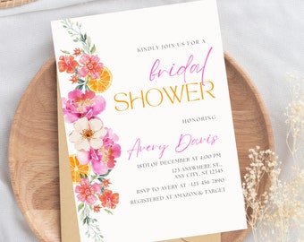 Citrus Bridal Shower Invitation Orange Bridal Brunch Bright Floral Citrus Bridal Shower Invite Mediterranean Lemon Theme Lemon Bridal Shower