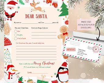 Letter to Santa Printable Template Santa Claus Letter Christmas Stationery Kids Holiday Activity Digital Santa Letter Christmas Letter