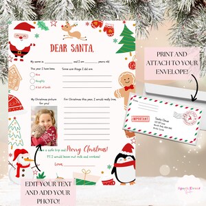 Druckbare Brief an Santa Kinderbrief an Santa Foto Weihnachtsmann Brief Weihnachtsbriefpapier Kinder Urlaub Aktivität Digitaler Weihnachtsbrief