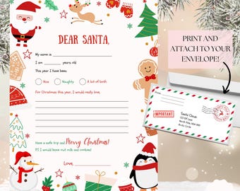 Printable Letter to Santa Template Santa Claus Letter Christmas Stationery Kids Holiday Activity Digital Santa Letter Christmas Letter