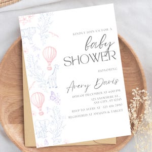 Toile de Jouy Baby Shower Invitation Baby Shower Invite Safari Baby Shower Floral Baby Shower Toile Shower Girl or Boy Twin Shower Editable