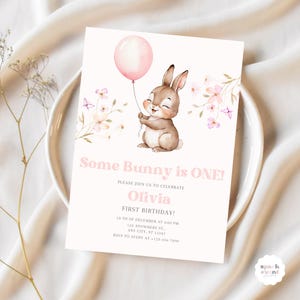 Floral Some Bunny Birthday Invitation Editable Easter Bunny Party Invite Spring Flower Birthday Template Cute Bunny Celebration