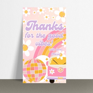 Carte de remerciement de fête d'anniversaire groovy Boho rétro anniversaire hippie groovy Daisy Hippie jeune sauvage et trois téléchargement immédiat modifiable BP542