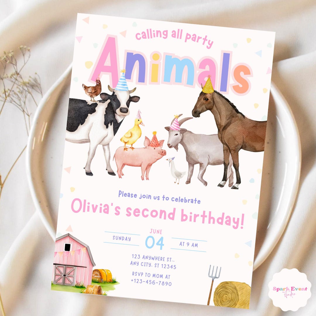 Editable Pink Farm Birthday Invitation Girl Farm Calling All Party ...