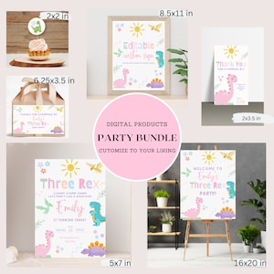 Dinosaur Birthday Party Invitation Bundle Three Rex Birthday Package Printable Instant Download Editable BP526