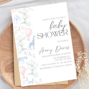 Toile de Jouy Baby Shower Invitation Baby Shower Invite Safari Baby Shower Floral Baby Shower Toile Shower Girl or Boy Twin Shower Editable