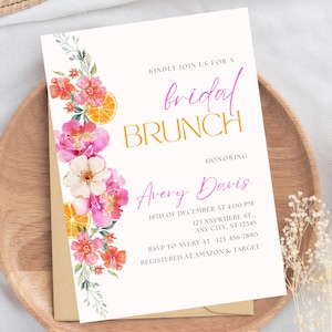 Citrus Bridal Shower Invitation Orange Bridal Brunch Bright Floral Citrus Bridal Shower Invite Mediterranean Lemon Theme Lemon Bridal Shower