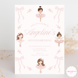 Ballerina Birthday Invitation Ballet Theme Birthday Modern Ballerina Ballet Dancer Girl Birthday Invitation Editable Digital Template B3