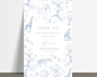 Toile de Jouy Baby Shower Thank You Card Dusty Blue Baby Shower Gift Tag Safari Baby Shower Floral Baby Shower Toile Baby Shower Editable