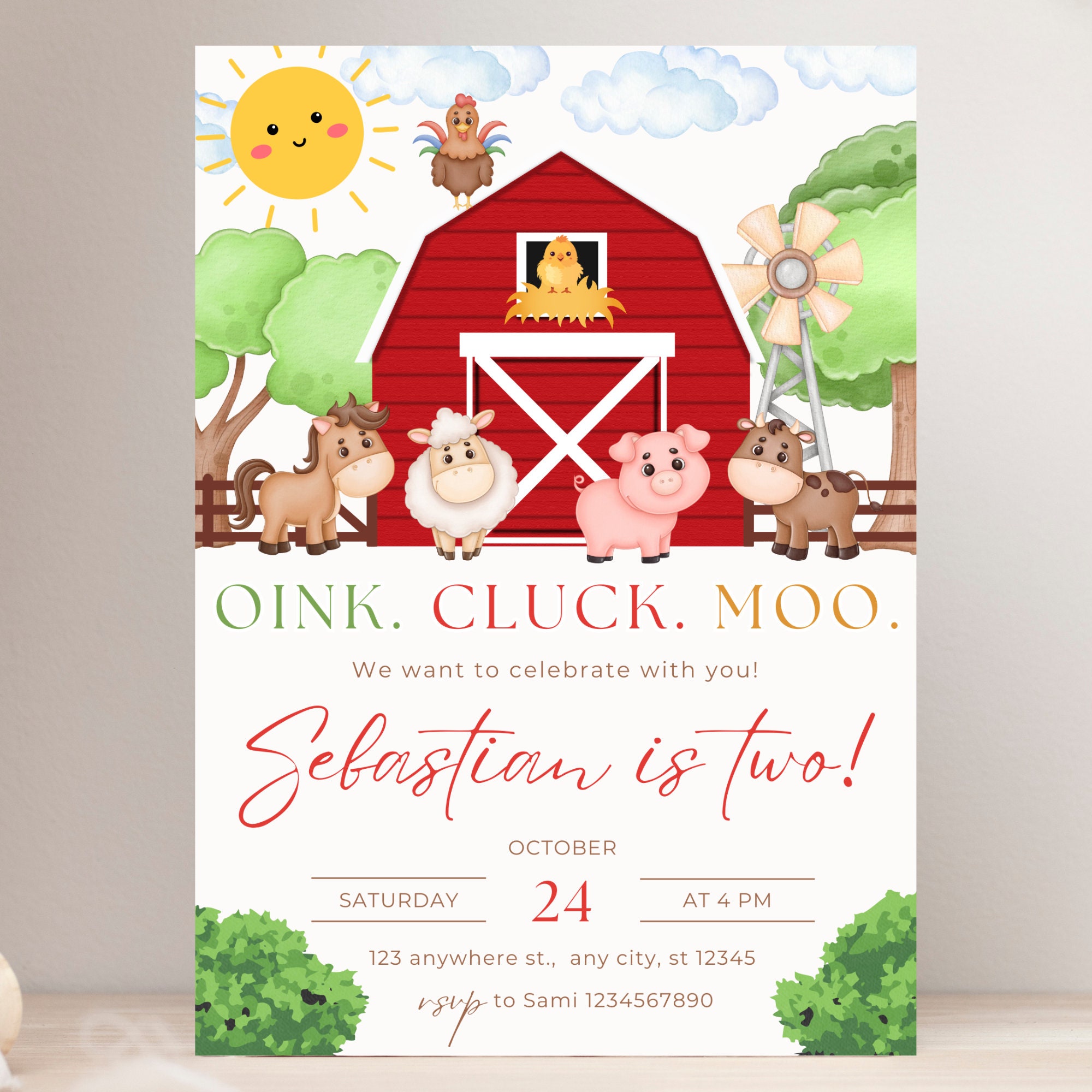 Farm Invitations Farm Birthday Party Invitation, Barn Animals Birthday Party, Boy Farm ...