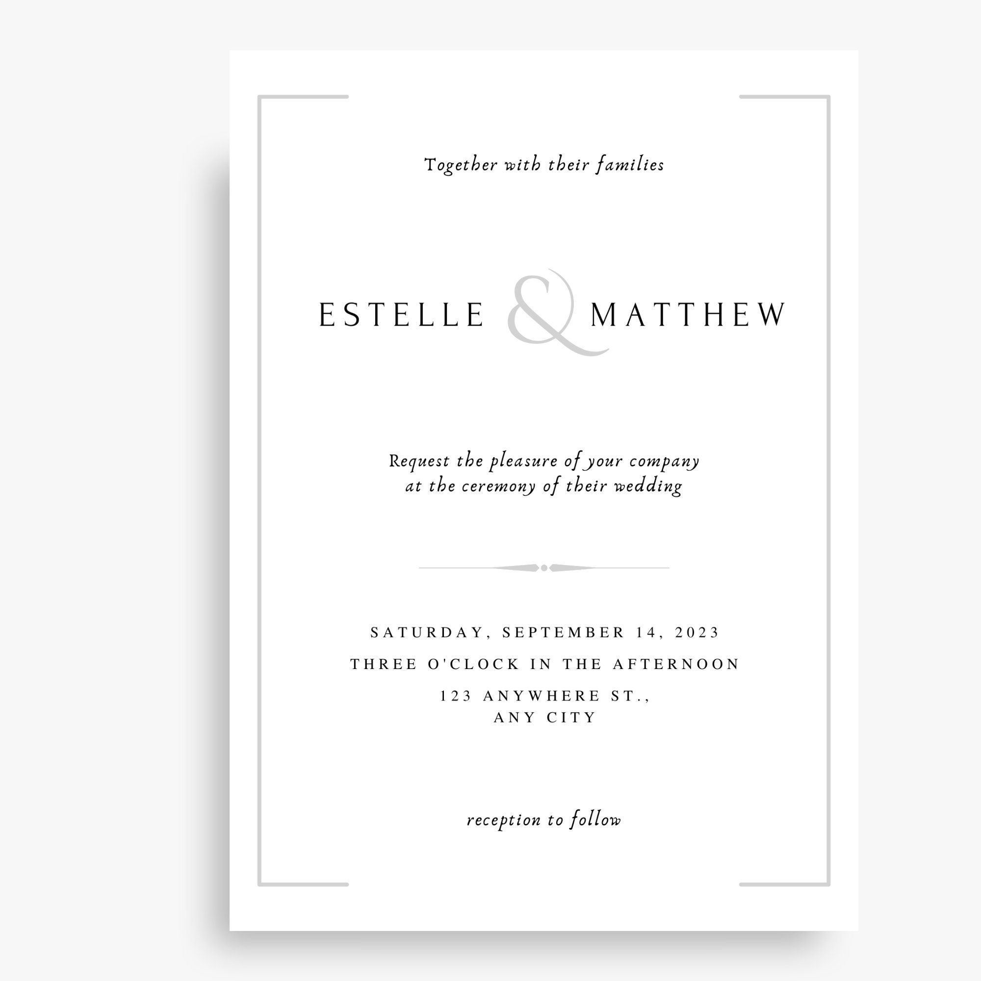 Black and White Wedding Invitation Template Modern Clean White Digital ...
