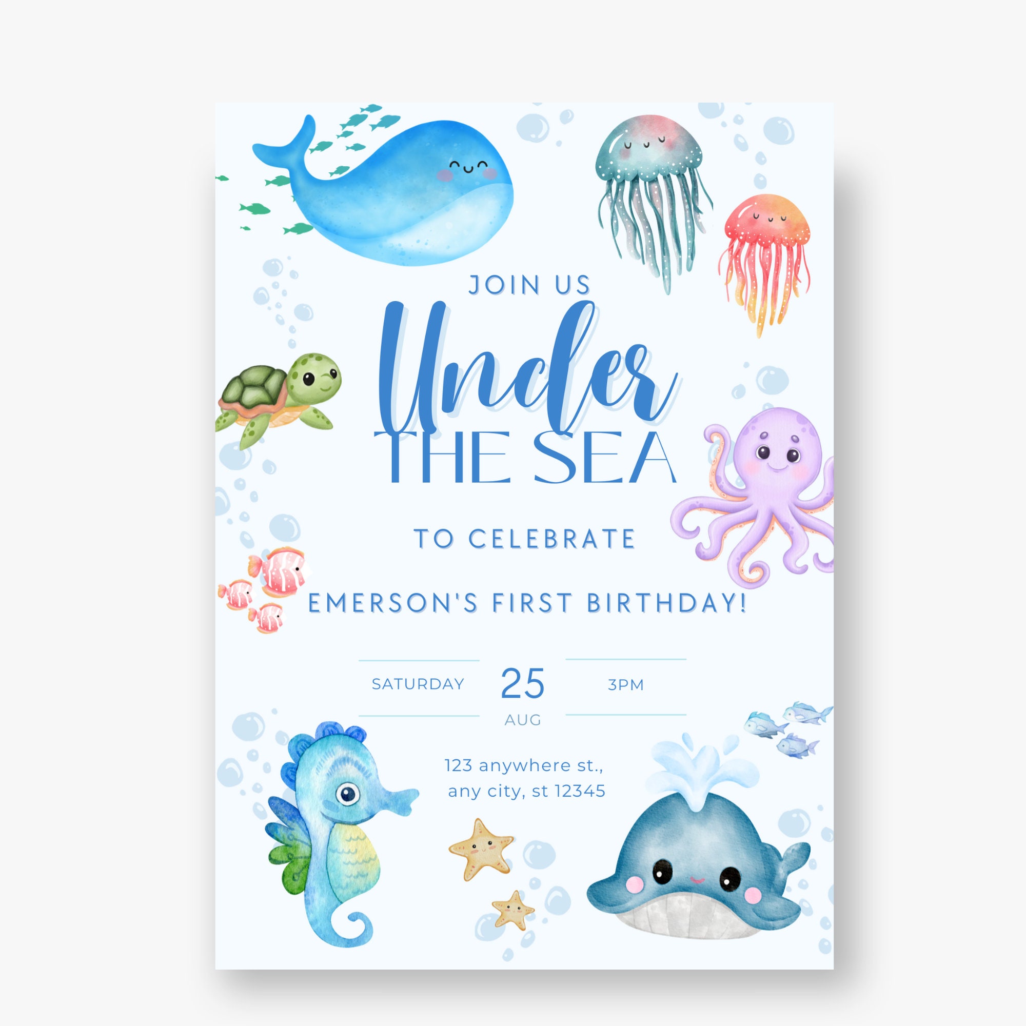 Under the Sea Invitation Under the Sea Birthday Party Digital Invite Printable Template Instant ...