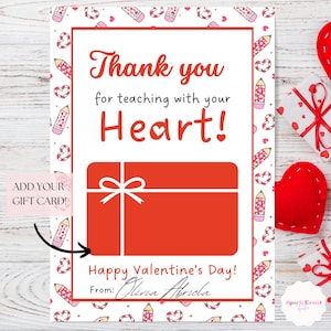 Porte-cartes cadeau enseignant Saint-Valentin imprimable, cadeau enseignant Saint-Valentin, idée cadeau appréciation enseignant, cadeau de remerciement enseignant