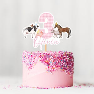 Rosa Kuchen Topper Mädchen Bauernhof Tiere Party Dekor rosa Barnyard Geburtstag Druckbare Bauernhof Thema Mittelstück Digital Download FA4