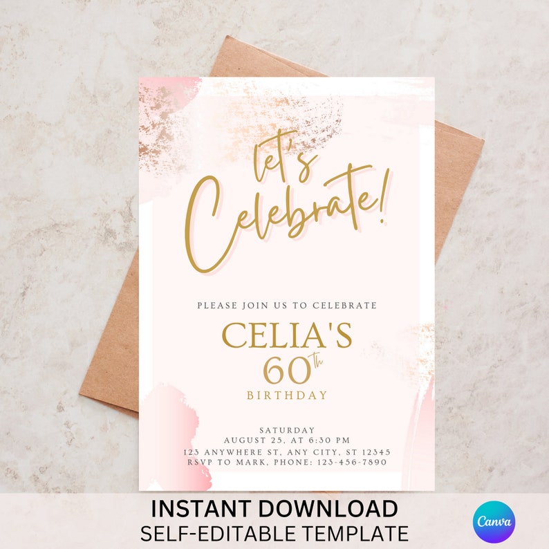 Rose Gold Birthday InvitationParty Modern Digital Invite