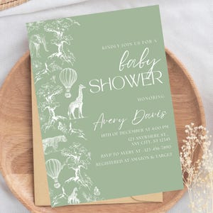Toile de Jouy Baby Shower Invitation Sage Green Baby Shower Invite Safari Baby Shower Floral Baby Shower Boy Oh Boy Baby Shower Editable