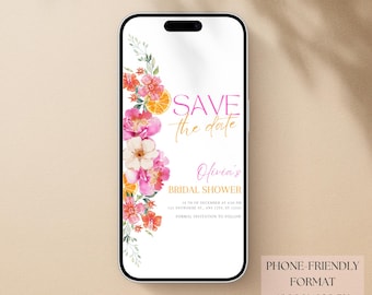 Citrus Save the Date Digital Invite Mediterranean Lemon Theme Baby Shower Bridal Shower Brunch Orange Lemon Floral Phone Evite 1080x1920