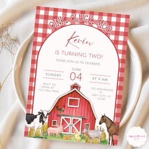 Editable Red Farm Birthday Invitation Boy Farm Animals Party Red Barnyard Birthday Printable Farm Theme Invitation Download FA3