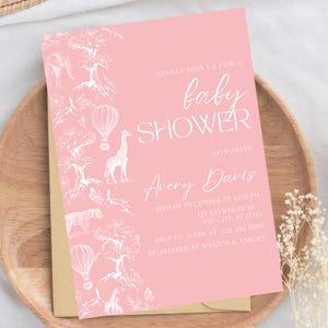 Toile de Jouy Baby Shower Invitation Pink Baby Shower Invite Safari Baby Shower Floral Baby Shower Toile Baby Shower Girl Shower Editable