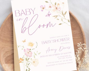 Baby in Bloom Baby Shower Invitation Spring Flower Baby Shower Wildflower Baby Shower Invitation Flower Invite Editable Printable Template