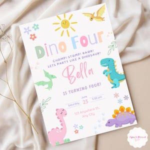 Dinosaur Birthday Party Invitation Dinosaur Dino Four Birthday Digital Invite Printable Template Instant Download Editable BP526
