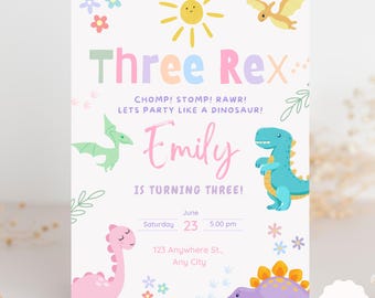 Dinosaur Birthday Invitation Dinosaur Three Rex Third Birthday Party Digital Invite Printable Template Instant Download Editable BP526