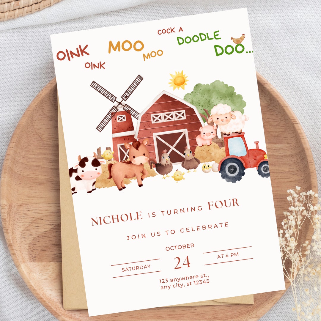 Farm Birthday Party Invitation Farm Animals Birthday Invite Barn ...
