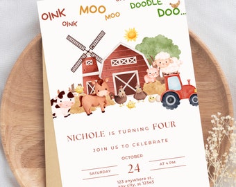 Farm Birthday Party Invitation Farm Animals Birthday Invite Barn Birthday Printable Instant Download