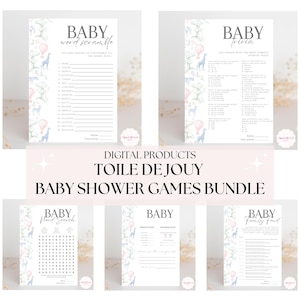 Toile de Jouy Baby Shower Games Bundle Safari Baby Shower Games Floral Baby Shower Activities Girl Boy Twin Shower Printable Editable
