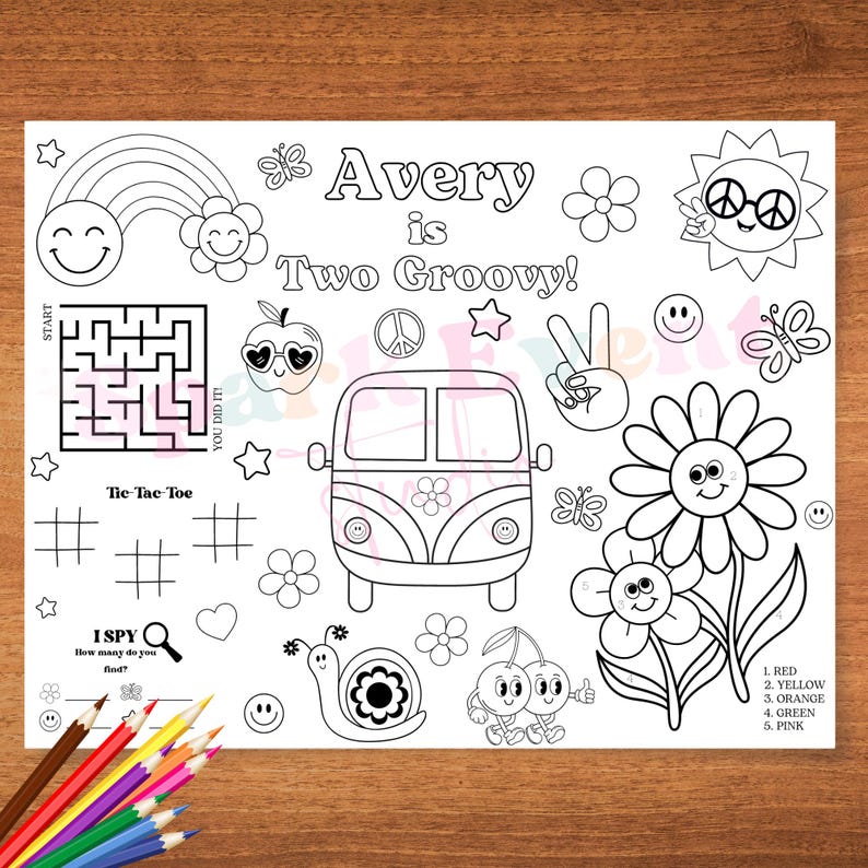 Groovy Party Placemat Groovy Coloring Page Retro Birthday Party ...