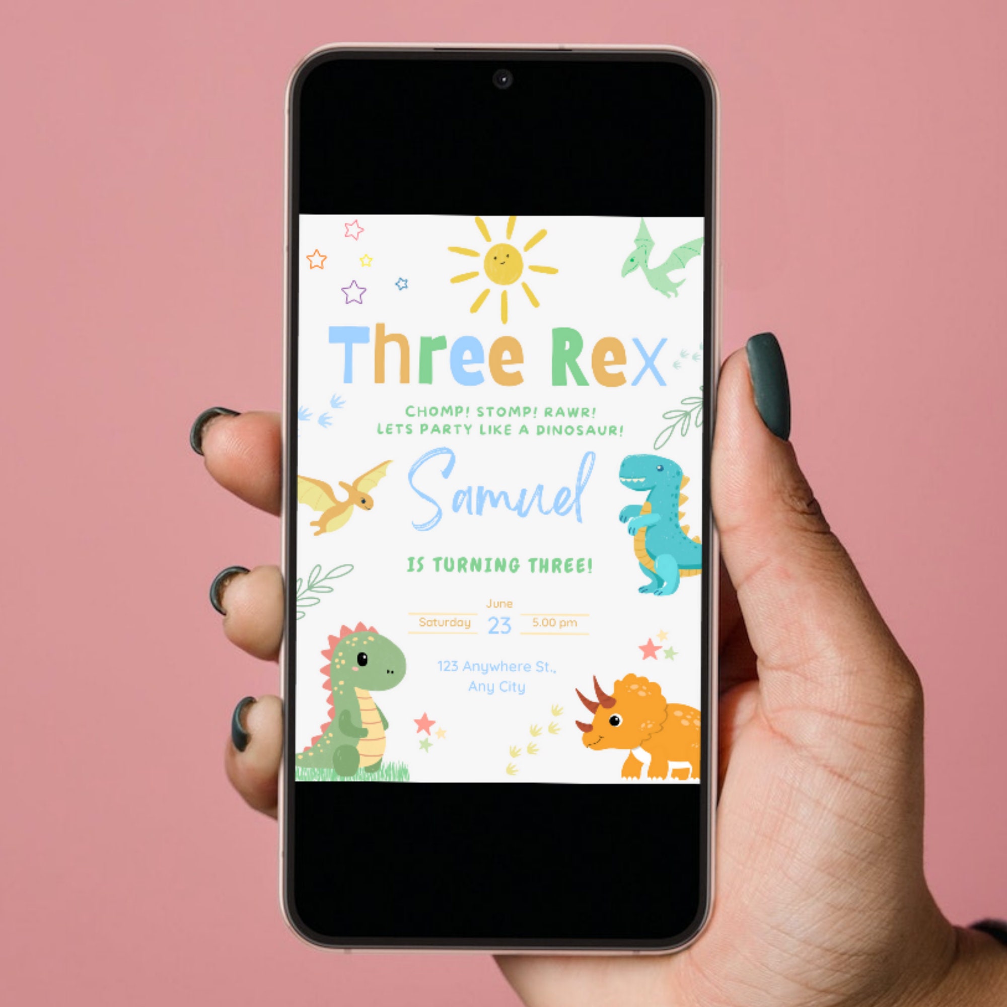 Dinosaur Birthday Party Invitation Dinosaur Three Rex Third Birthday ...